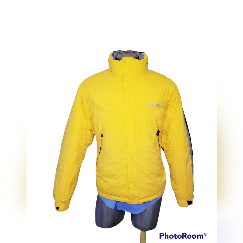 NAUTICA COMPETITION REVERSIBLE YELLOW GRAY BLACK WINTER SNOW DOWN JACKET  LARGE